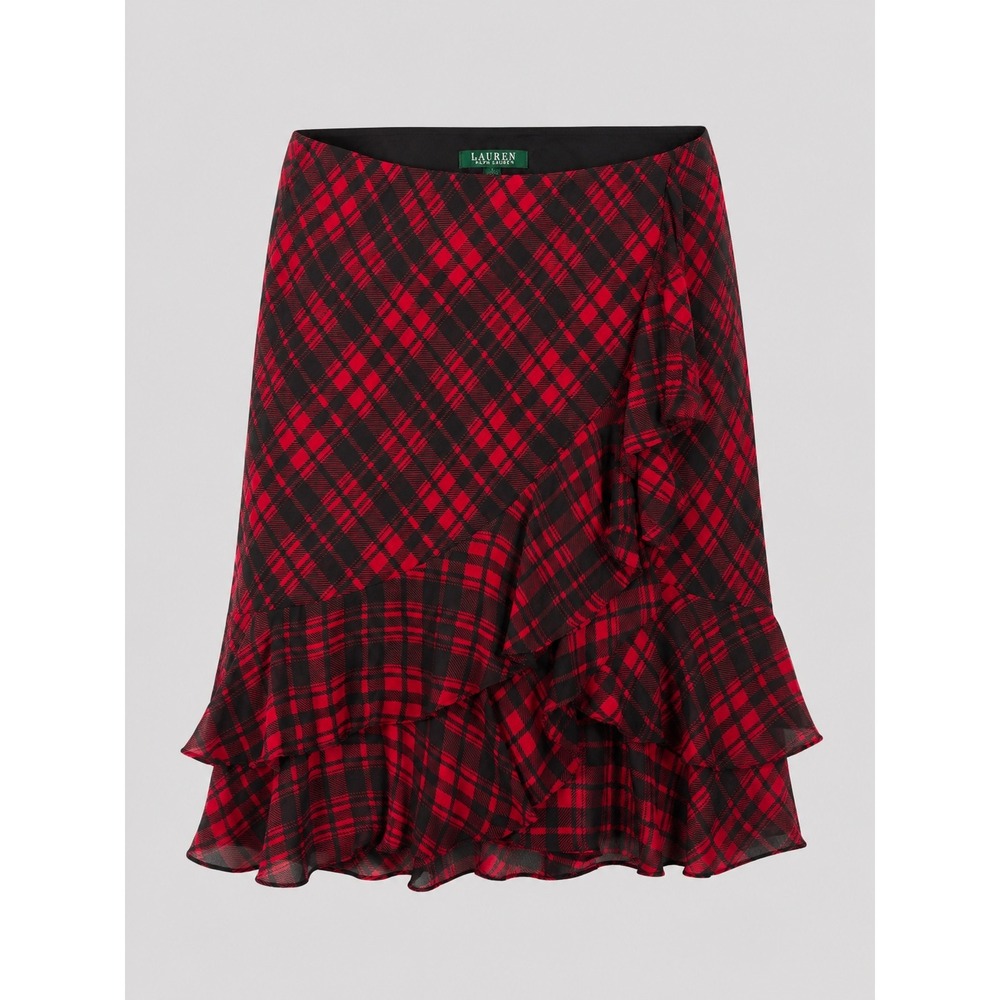 Lauren Ralph Lauren Petite Plaid‎ Ruffle Skirt Red Black P/S NWT Holiday